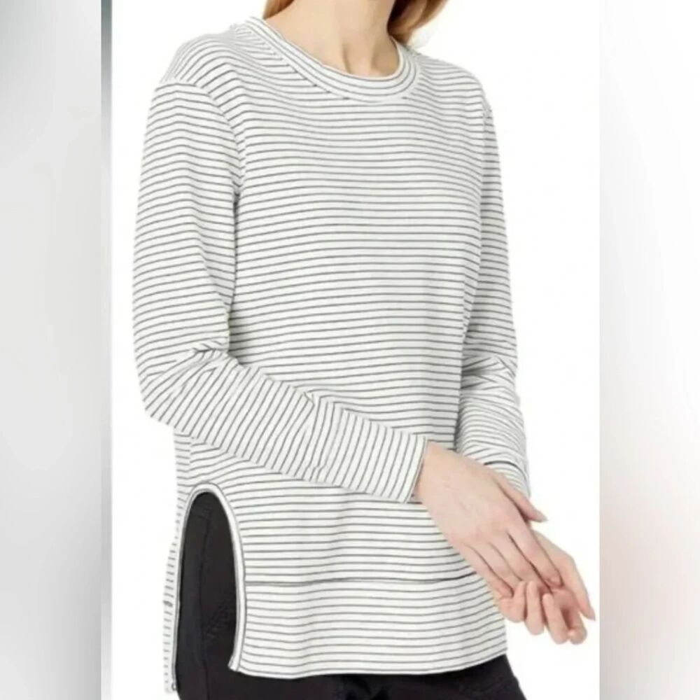 Daily Ritual XXL Striped Pullover Sweatshirt Black White Oversized Crew Neck